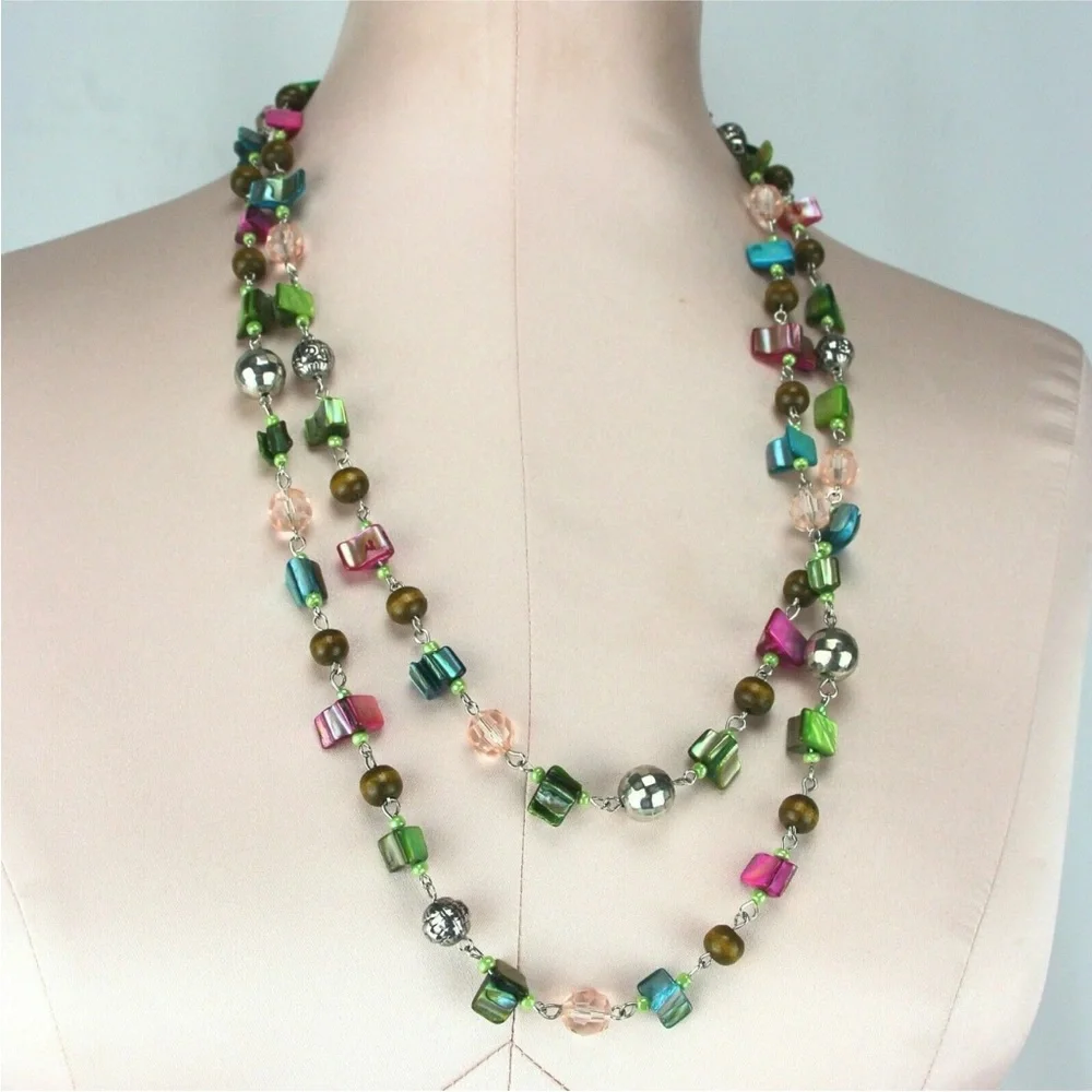Mudd 52" Silver-Tone Multi-Color Single Strand MOP Extra Long Necklace 903 - Picture 1 of 4